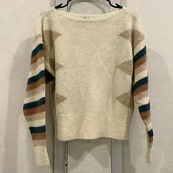 MADEWELL Stripe-Sleeve Geo
Pullover Sweater Sz S *a spot on front side* - Picture 6 of 8